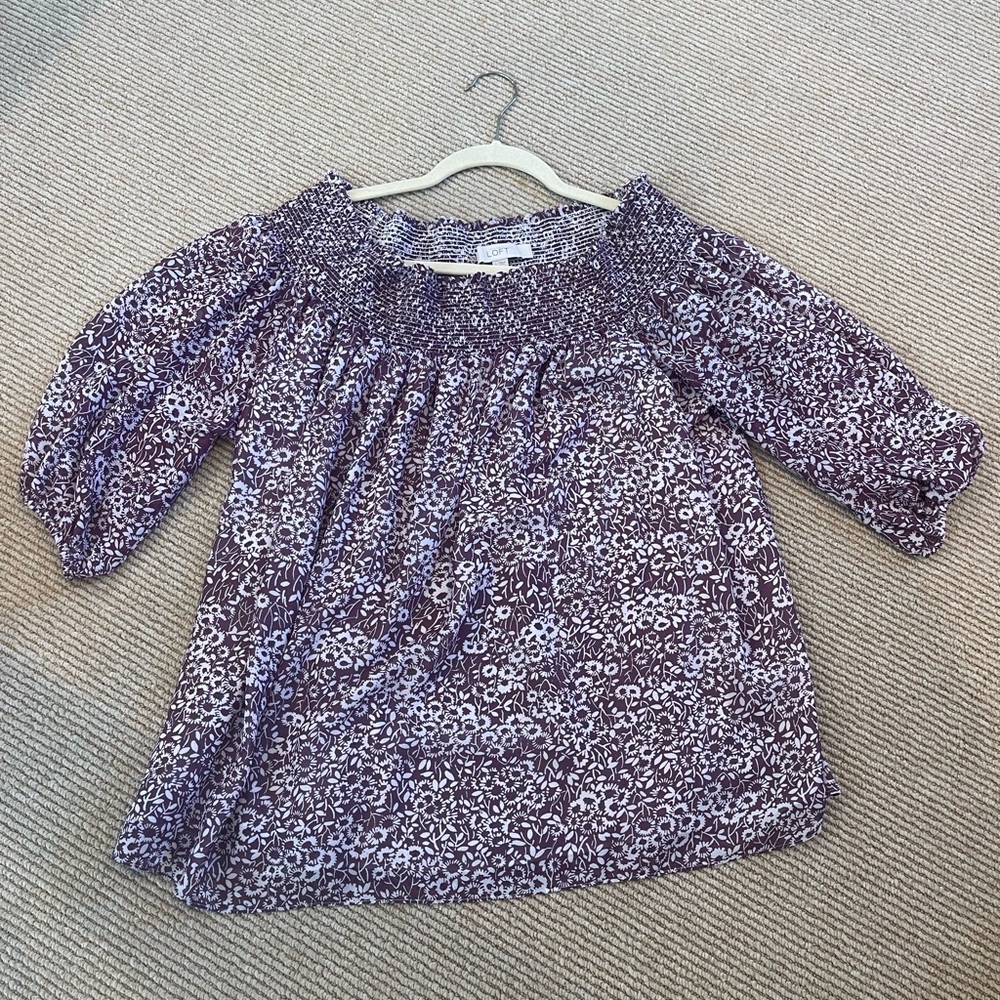 LOFT Plum and White Off The Shoulder Top